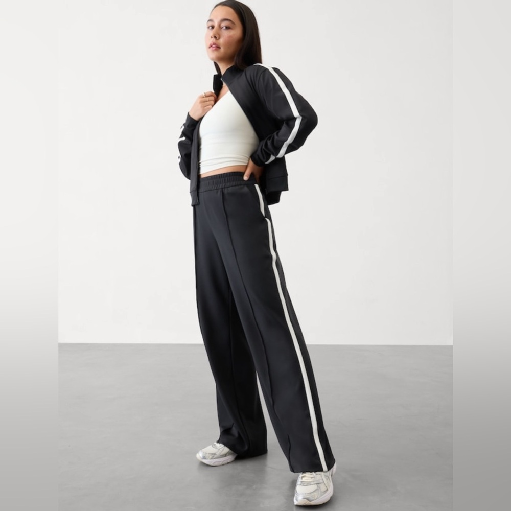 Athleta Black and White Track Pants Wide-Leg High-Waisted